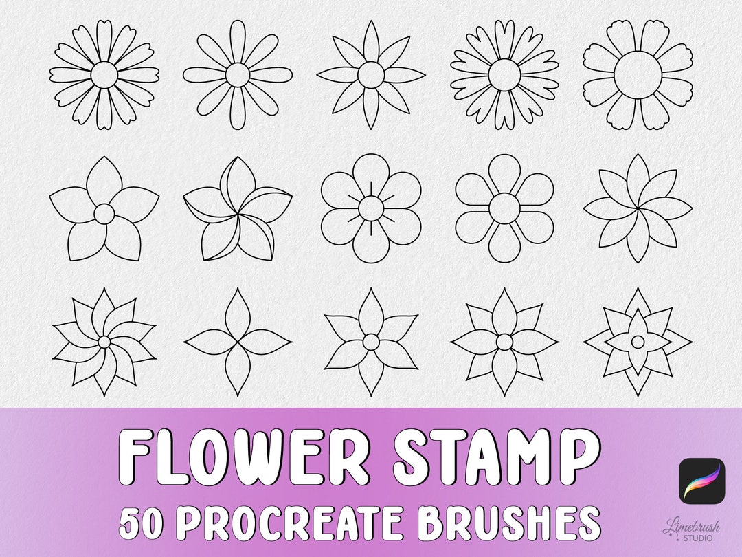 Flower Stamps for Procreate | 50 Minimalistic Botanical Blossom ...