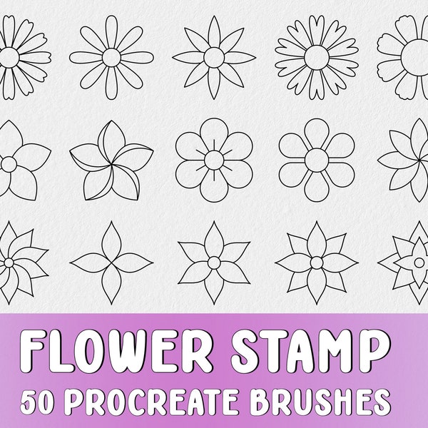 Flower Stamps for Procreate | 50 Minimalistic Botanical Blossom | Floral Shapes Brush Set