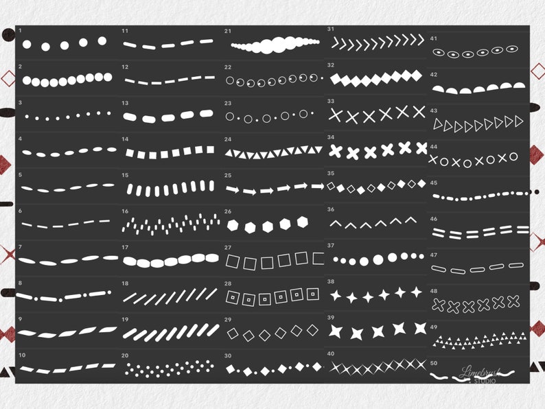 Dashes Patterns Dots and Dashes Procreate Brushes| 50 Decorative Border Lines ...