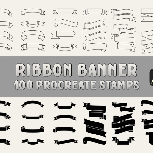 Ribbon Banner Procreate Stamps | 100 VintageFlag Brushes | Sale Badge Procreate Brush Set