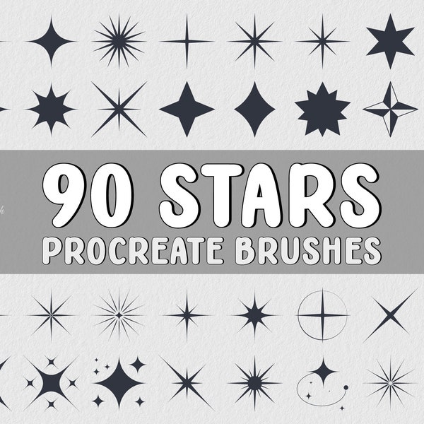 Star Procreate Stamps | 90 Twinkling Stars and Sparkles for Procreate | Geometric Shapes Brush Set