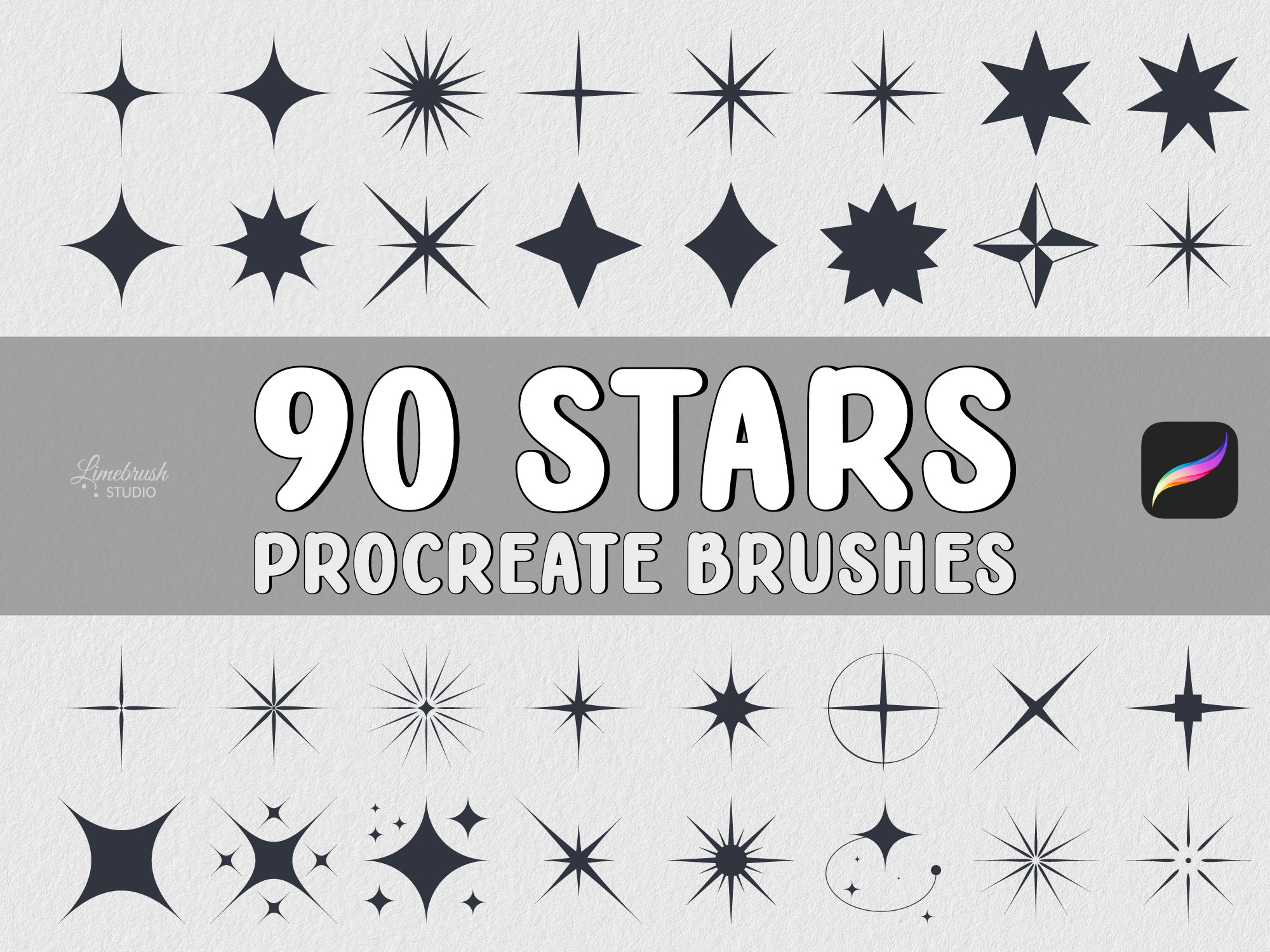 Star Procreate Stamps Brush Set – 90 Twinkling Stars, Sparkles & Geometric Shapes for Procreate