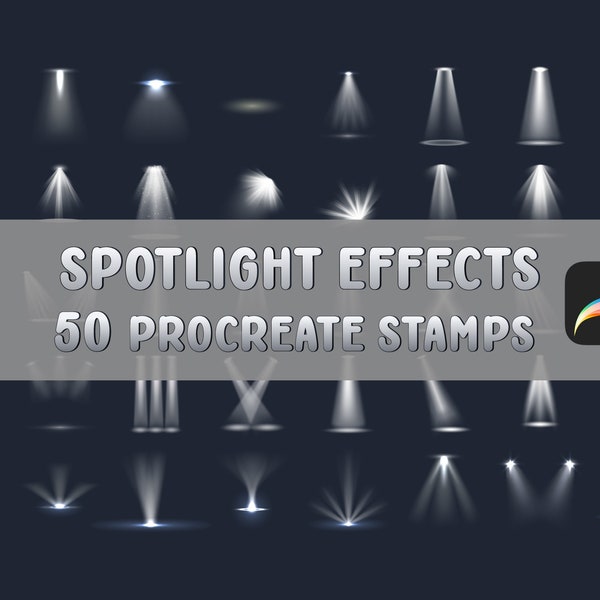 50 Spotlight-effectstempels voor Procreate | Scèneverlichting en speciale lichteffecten