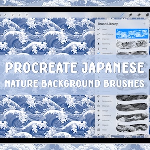 Procreate Japanese Nature Background Brushes | Clouds, Waves, Trees Seamless Pattern | 50 Sky, Water, Birds and Flowers Brushes