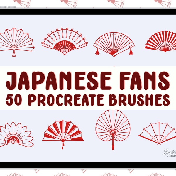 Japanese Fan Stamps for Procreate | 50 Decorative Hand Fan Brushes | Asian Chinese Handheld Fans