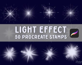 50 Light Effect Stamps for Procreate | Realistic Starburst and Bright Sunbeam Brushes | Twinkling Beautiful Lights