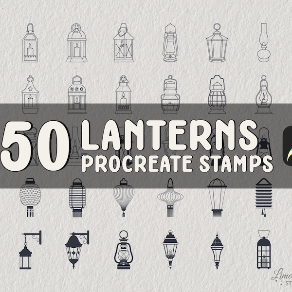 Lanterns Procreate Stamps | 50 Oil Kerosene Lantern Brushes | Islamic, Asian Light Lamp