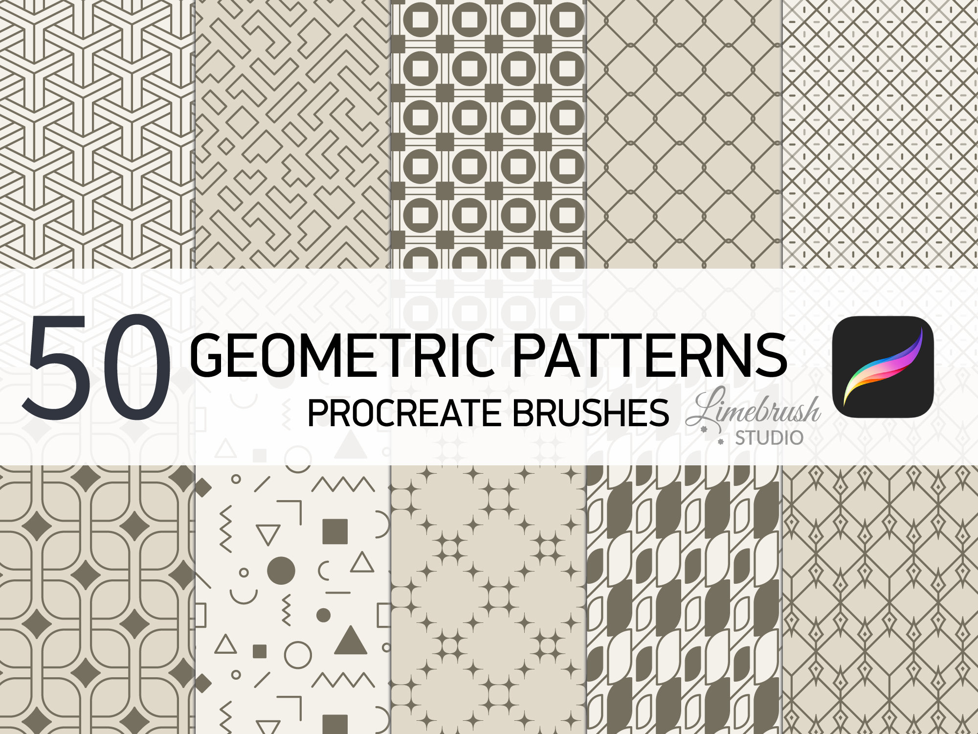 50 Pinceles de Patrones Geométricos para Procreate | Set de Patrones Seamless para Tatuaje y Diseño