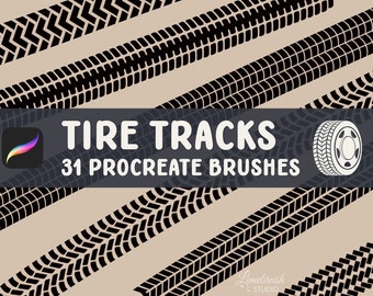 Tire Tracks Procreate Brushes | 31 Different Tire Car and Bike Tracks | Rubber Marks on the Road