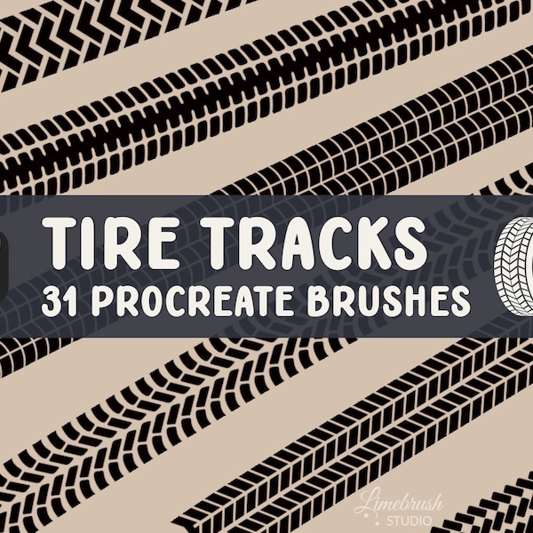 Tire Tracks Procreate Brushes | 31 Different Tire Car and Bike Tracks | Rubber Marks on the Road