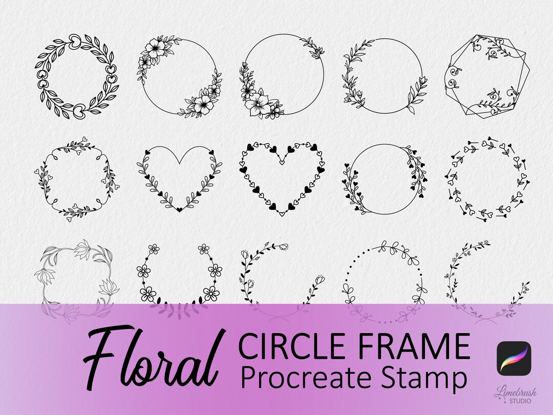 Floral Wreath Stamps for Procreate | 60 Decorative Wildflower Circle ...
