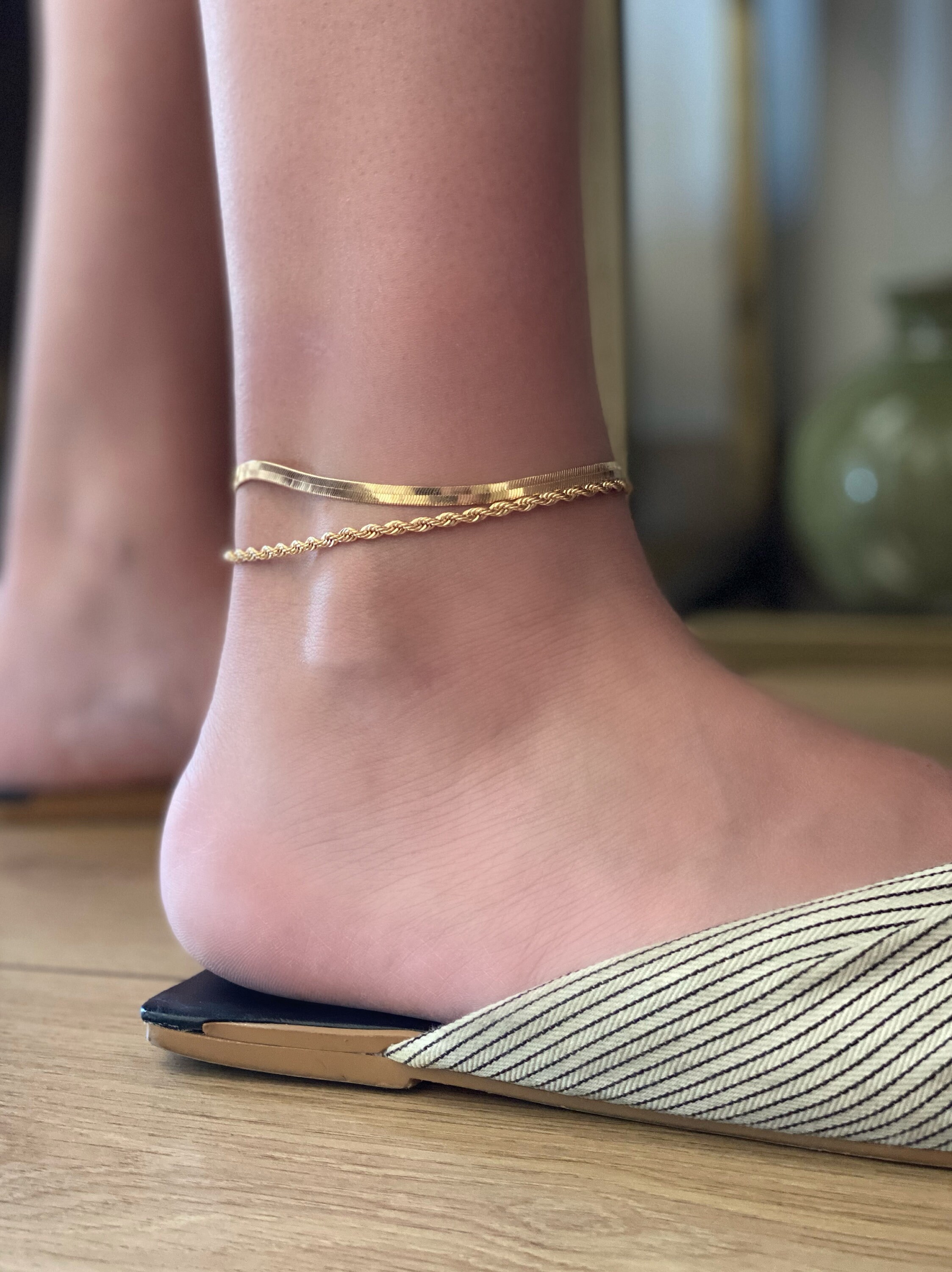 Handmade two chains gold plated anklet / Ankle bracelets / Etsy