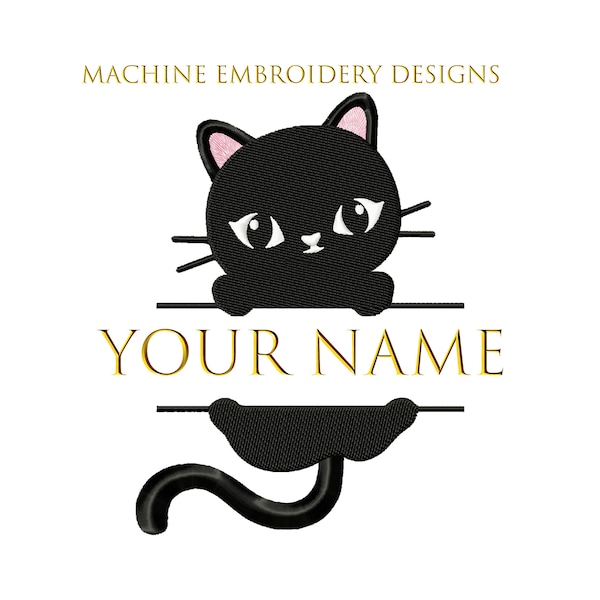 Motif de broderie de chat personnalisable avec votre nom.Einzigartiges Katzen-Stickdesign für Ihre Projekte.