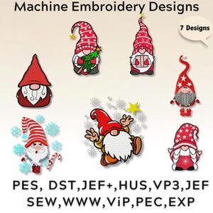 Gnome Christmas Embroidery Designs: 7 Festive Patterns (Digital Download)