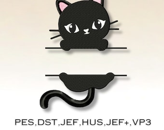 Ricamo gatto personalizzabile con il tuo nome.Einzigartiges Katzen-Stickdesign für Ihre Projekte.