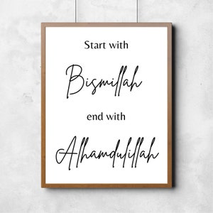 Begin met Bismillah Eindig met Alhamdulillah Print, Afdrukbaar, Download, Islamitische Poster, Arabisch, Muurkunst, Home Decor, Cadeau, A4