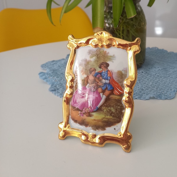 Vintage frame Limoges porcelain Fragonard | miniature picture frame French romantic couple picture figurines| Antique | Decor bibelots