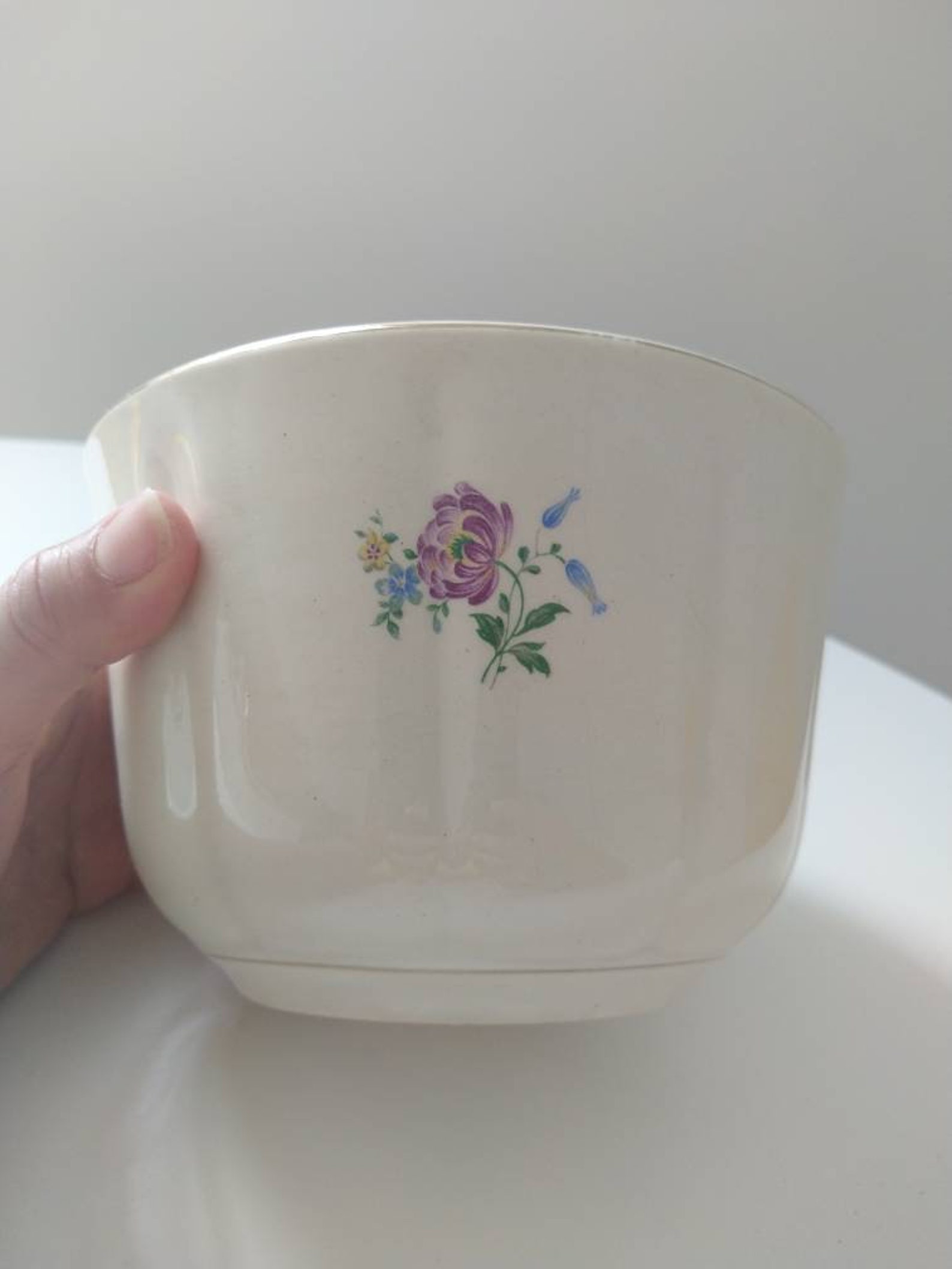 Vintage flowers vase ceramic with golden decorations. Etsy