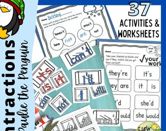 Hojas de trabajo y actividades de contracciones, tablas de contracciones imprimibles, actividades divertidas, hojas de trabajo de gramática