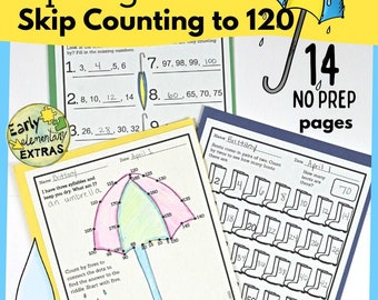 Saltar contar de 2, 5, 10 a 120, hojas de trabajo de contar, primavera, jardín de infantes y primer grado