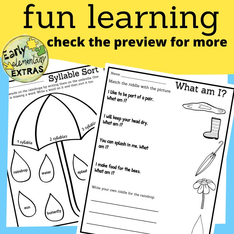Spring Printable Activities, Rhyming, Synonyms, Antonyms, Syllables