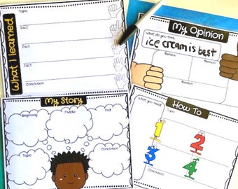 Organizadores de escritura gráfica, planificadores de párrafos, planificador de escritura para niños, narrativa, opinión, información y cómo