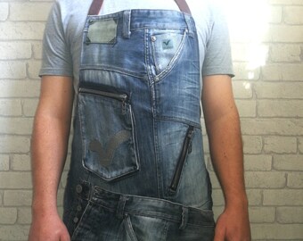 Recycled Handcrafted Denim & Leather apron