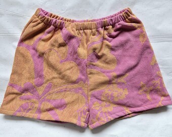Upcycled Pink Tropical Towel Shorts M/L