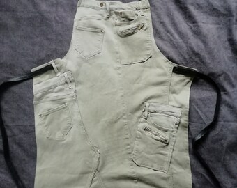 Recycled Handcrafted Green Denim & Leather apron
