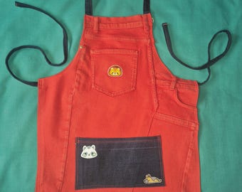 Upcycled Kids Red Denim Apron ~ Age 6+