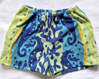 Upcycled Blue Tropical Beach Shorts M/L
