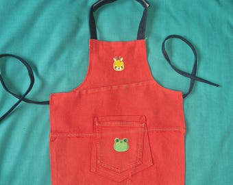 Upcycled Kids Red Denim Apron ~ Age 3-5yrs