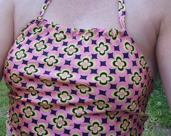 Upcycled 60's Print Halter Top, M