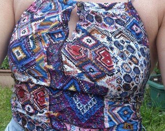 Upcycled Aztec Print Halter Top, M