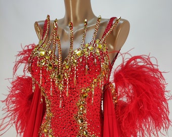 Red Light District:   Ballroom Dance Dress. Custom made  Ballgown for standard / smooth with Swarovski