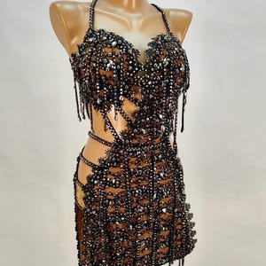 Custom Black Latin Dance Dress – Sheer Crystal Net Design – Rumba, Cha-Cha, Samba Competition Outfit