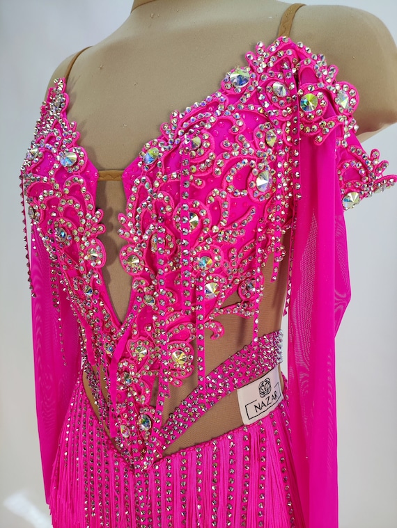 strapless open back dress Black & Hot Pink Latin - Rhythm - Tango Dress On Sale