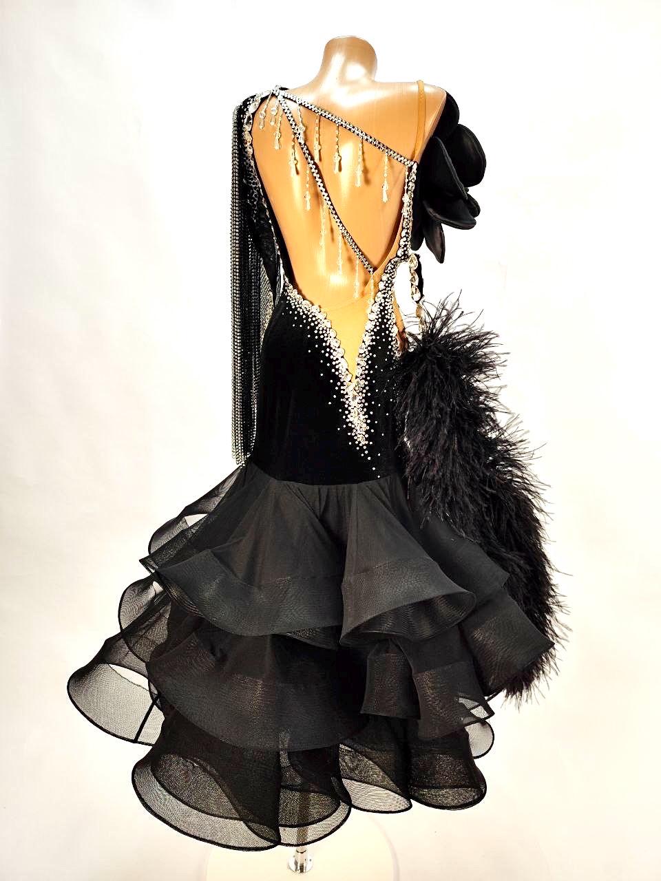 black ballroom dresses Elegant Black Ballroom Dress with Side Slit and Built-in Bodysuit 6 years / As pictured