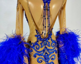 Feeling Blue: Competition Ballroom Dance Dress. Custom Made Couture Gown for Standard Smooth Dance