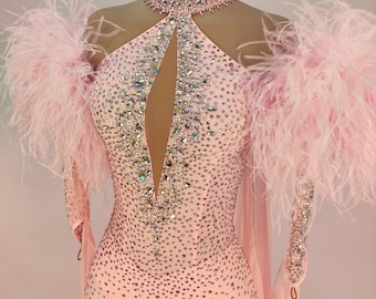 Blush : Ballroom Dance Dress Couture. Custom made with Swarovski elements for standard / smooth