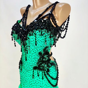 Green Envy! Rhythm & Latin Dress. Ballroom Dance Dress for Standard. Custom Made