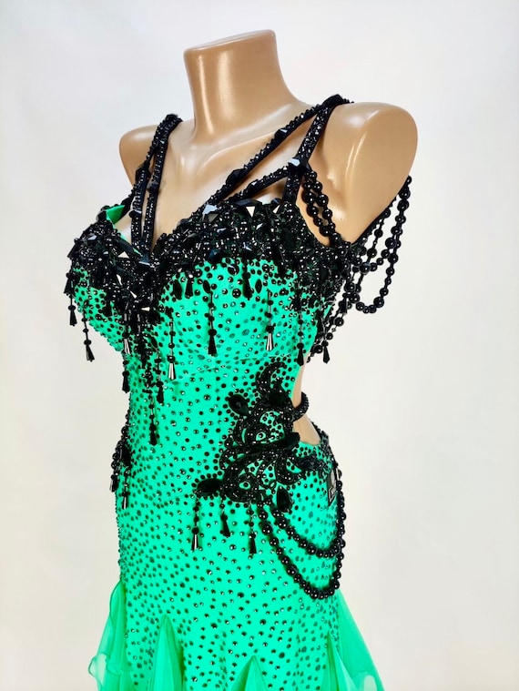 Green Envy! Rhythm & Latin Dress. Ballroom Dance Dress for Standard. Custom Made