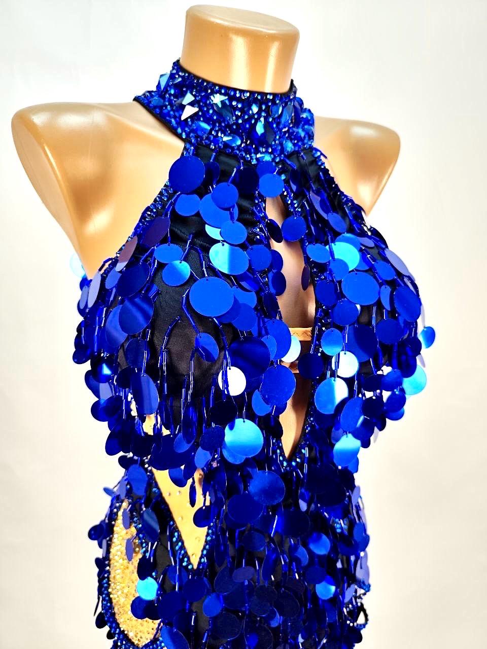 blue dresses for a dance Tight Blue Sequins One Shoulder Homecoming Dress with Feathers, Dance  Dresses – trendtydresses main image 1