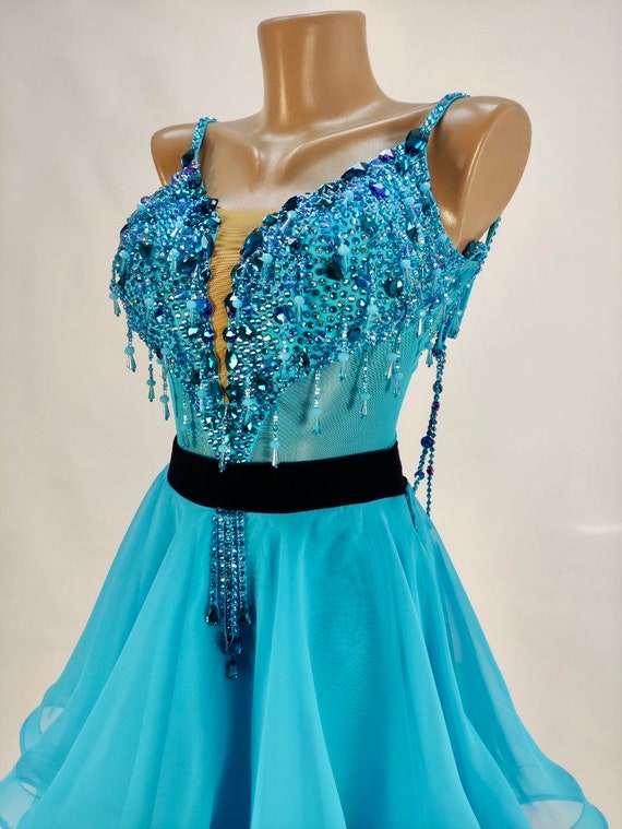 navy blue dress for baby girl Winter Sky- Ballroom Dance Dress. Custom Made Ballgown for Standard /  Smooth With Swarovski