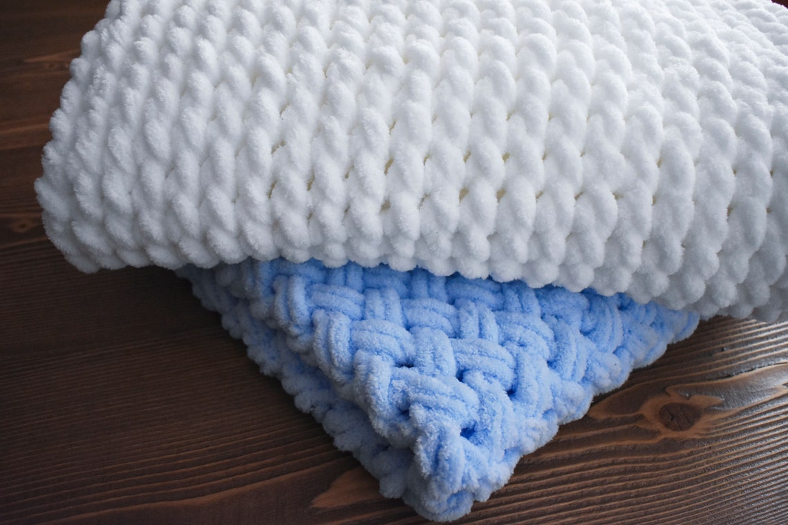 Handmade Alize Puffy Baby Blanket Soft Warm Handknitted Etsy