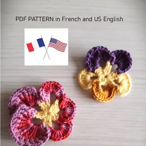 Crochet Pansies Pattern - Viola Tricolor - Pansies - US and French PDF - flowers