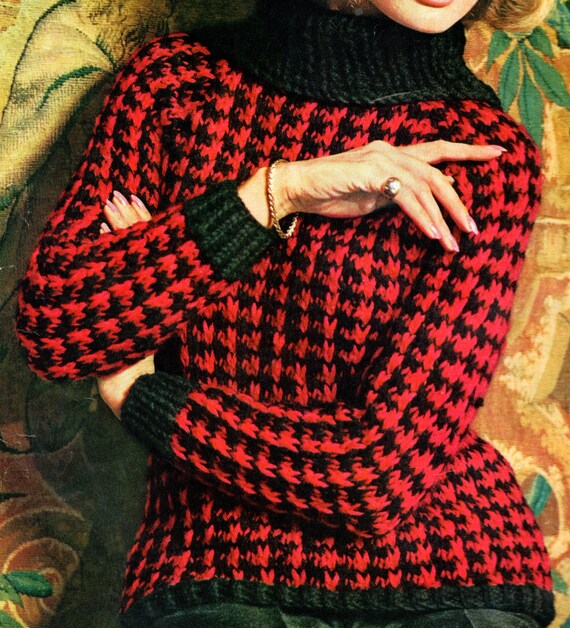 Women s Sweater Warm Sweater Pattern Houndstooth Stitch PDF Etsy