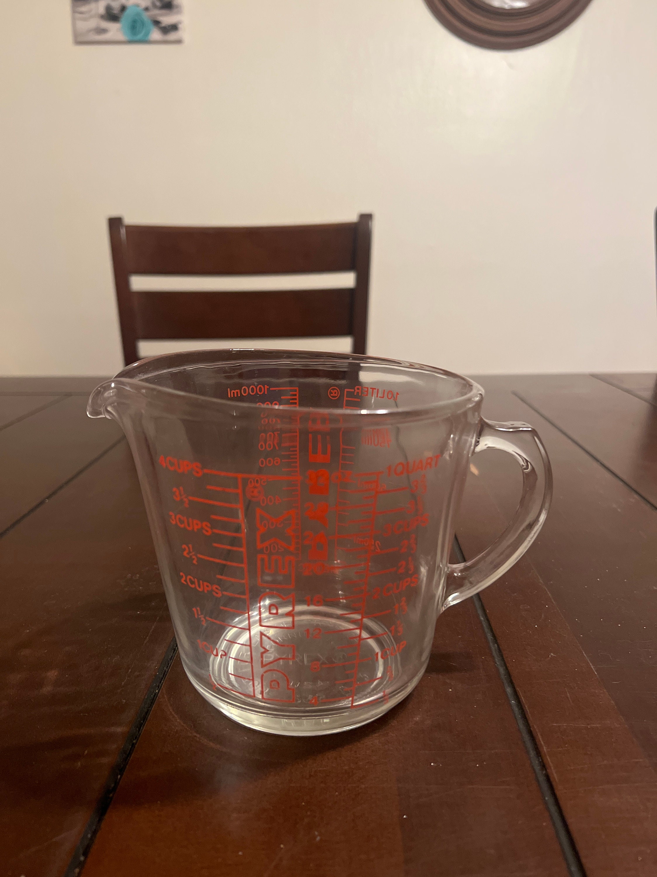PYREX 1 Liter Large Glass Measuring Cup Open Handle Metric Only