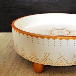 Handmade Moroccan Wooden Low Table, Hand-Painted Moroccan Wooden Tray, White and Gold Berber Pattern, Arabian Low Tea Table, Royal Gift.
