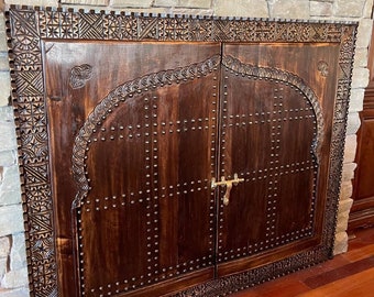 Customized Hand Carved Wooden Window With Vintage Style Brass Lock, Moroccan Vintage Style, Old Window Frames, Wall Art Window.